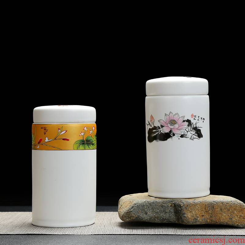 Ceramic seal pot caddy fixings cylindrical straight porcelain jar and tea urn powder pot seasoning as cans