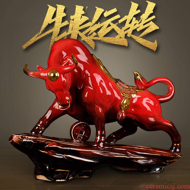 Luck ceramic large red bull furnishing articles like the rainbow cattle sitting room adornment handicraft igniting the year of the ox opening gifts