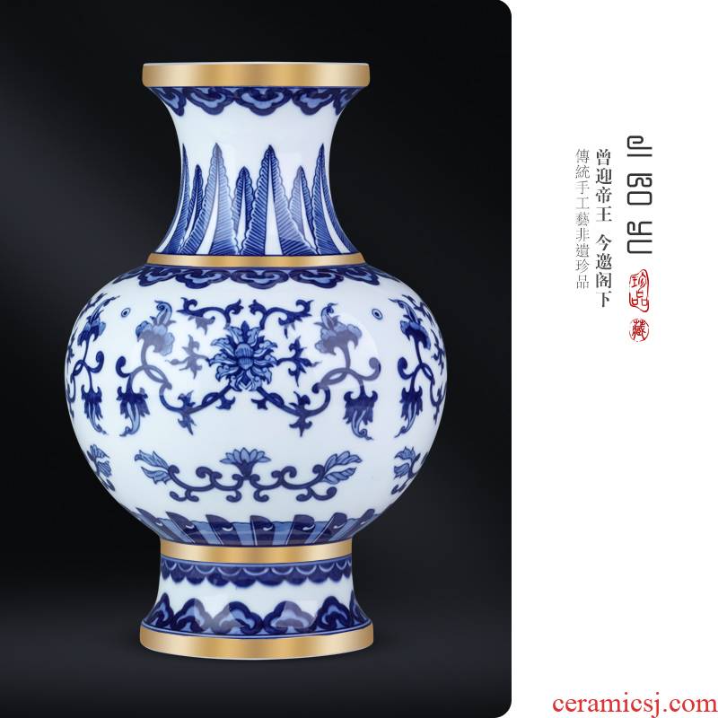 Jingdezhen ceramics hand - made the see colour blue and white tie up branch lotus bottles of sitting room porch study Chinese decorative furnishing articles