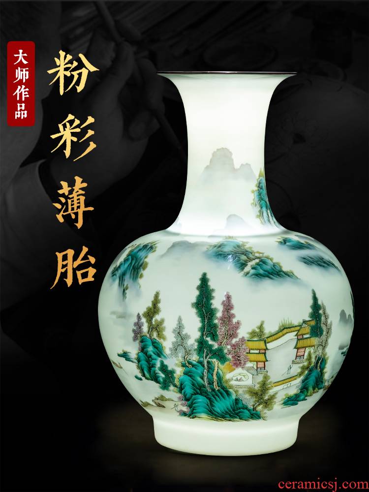 Pastel landscape big vase eggshell porcelain of jingdezhen ceramics Chinese flower arranging sitting room home furnishing articles
