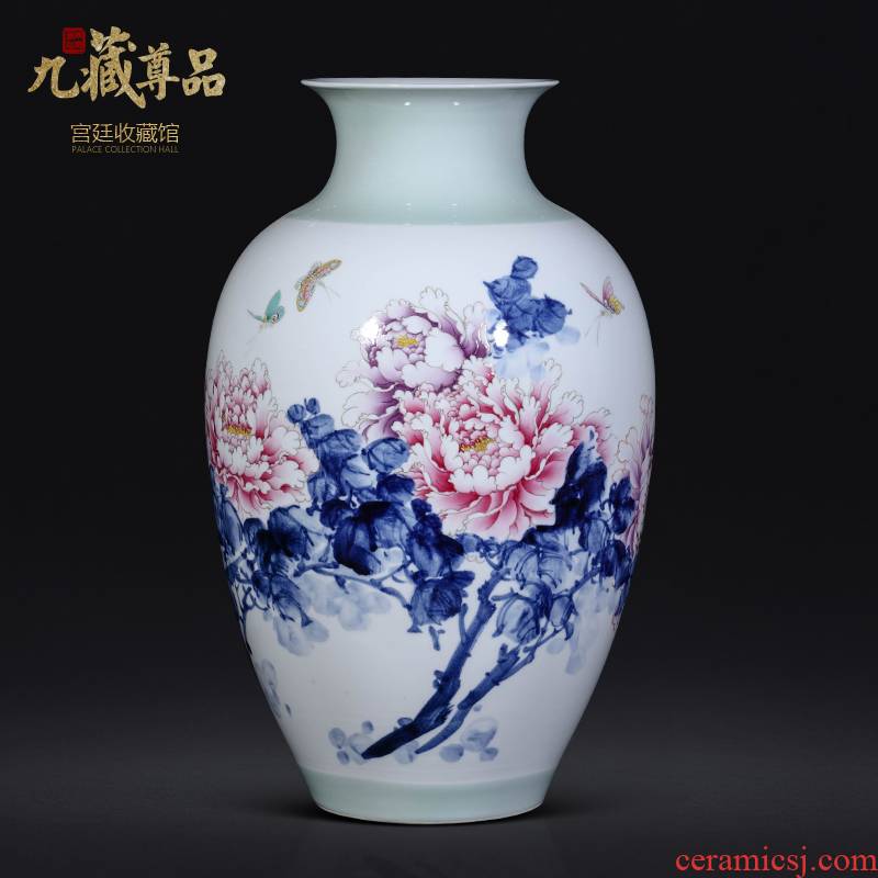 Jingdezhen ceramics master hand made peony vases, Chinese style living room TV cabinet porch is decorated furnishing articles