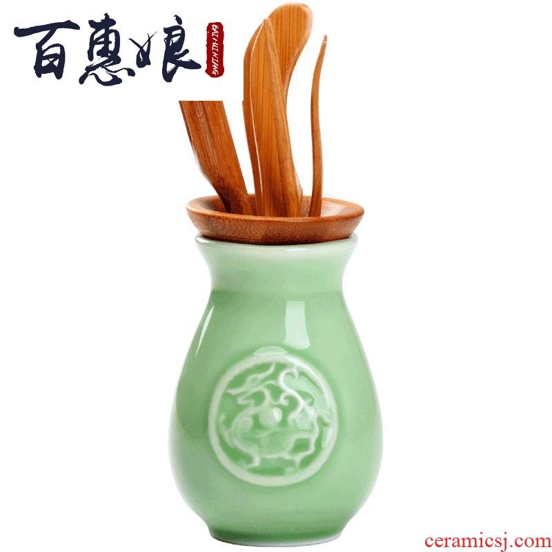 (niang six gentleman kung fu tea tea set a complete set of tea spoon ChaZhen ChaGa ceramic zero real wood with bamboo