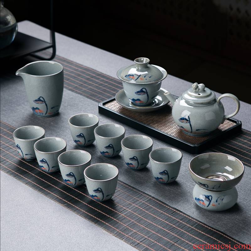 Jingdezhen ceramic porcelain tea set suits for home office receive a visitor the manual coarse pottery teapot kunfu tea tureen