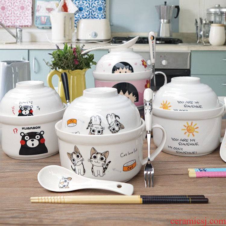 The hot kitchen ceramic terms rainbow such to use Japanese large lovely cartoon cup noodles with cover tableware lunch boxes in The bowl