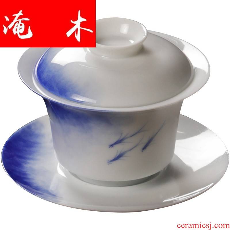 Flooded wooden blue glaze white porcelain kung fu tea tea exchanger with the ceramics jingdezhen only three tureen large bowl