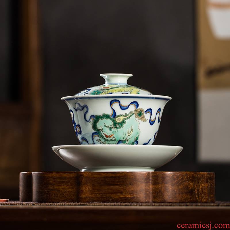The Owl up jingdezhen ceramics by hand hand - made silk tea lion blue color bucket tureen kung fu tea bowls
