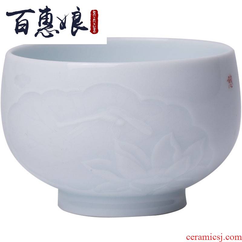 Took a nap (niang jingdezhen art carved porcelain sample tea cup ocean 's hand carved carving artistic master cup a cup of tea cups