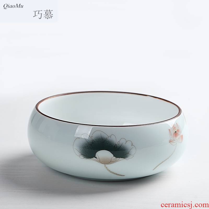 Qiao mu large blue and white porcelain lotus purple sand tea to wash to the writing brush washer wash cup tea accessories tea taking with zero water aquiculture