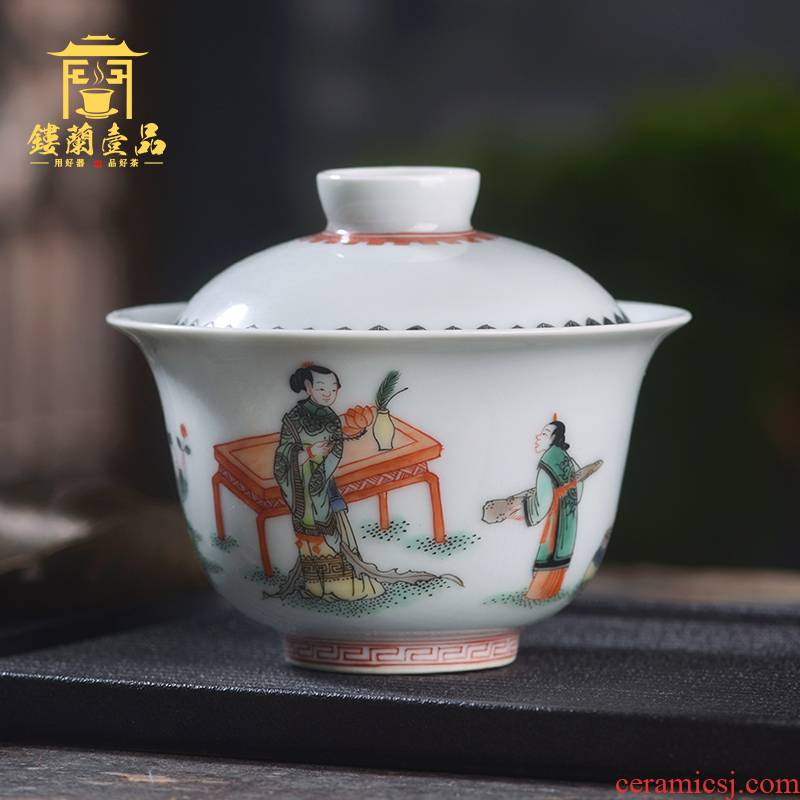 Jingdezhen hand - made colors all three niang godson two to three to make tea tureen large bowl with cover a single tea