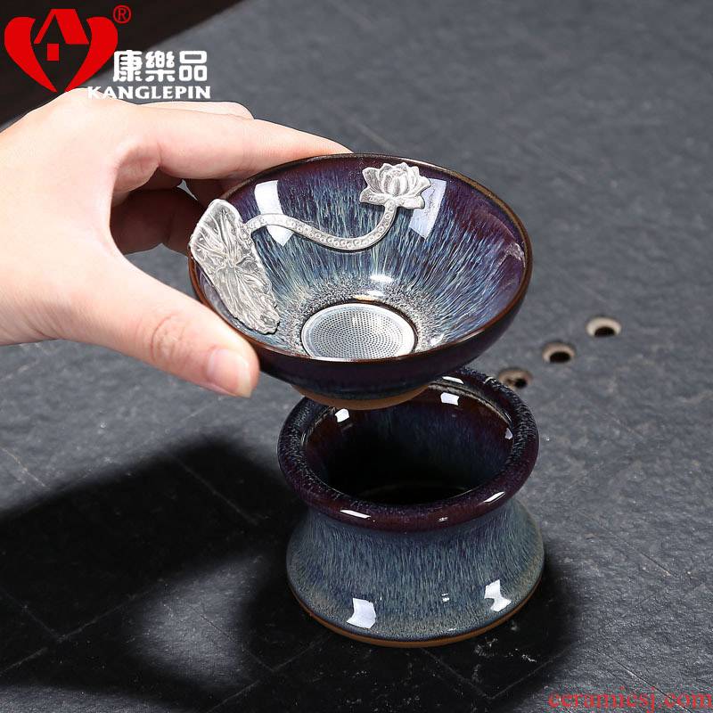 Recreational product tasted silver gilding) temmoku glaze tea strainer obsidian ceramic bracket kung fu tea accessories variable filters