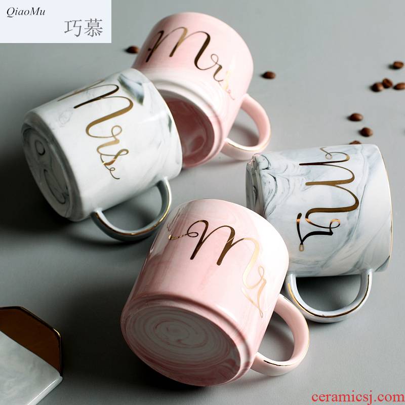 Qiao mu DHT marble mark cup high - capacity ceramic lovers creative home office men and women for breakfast