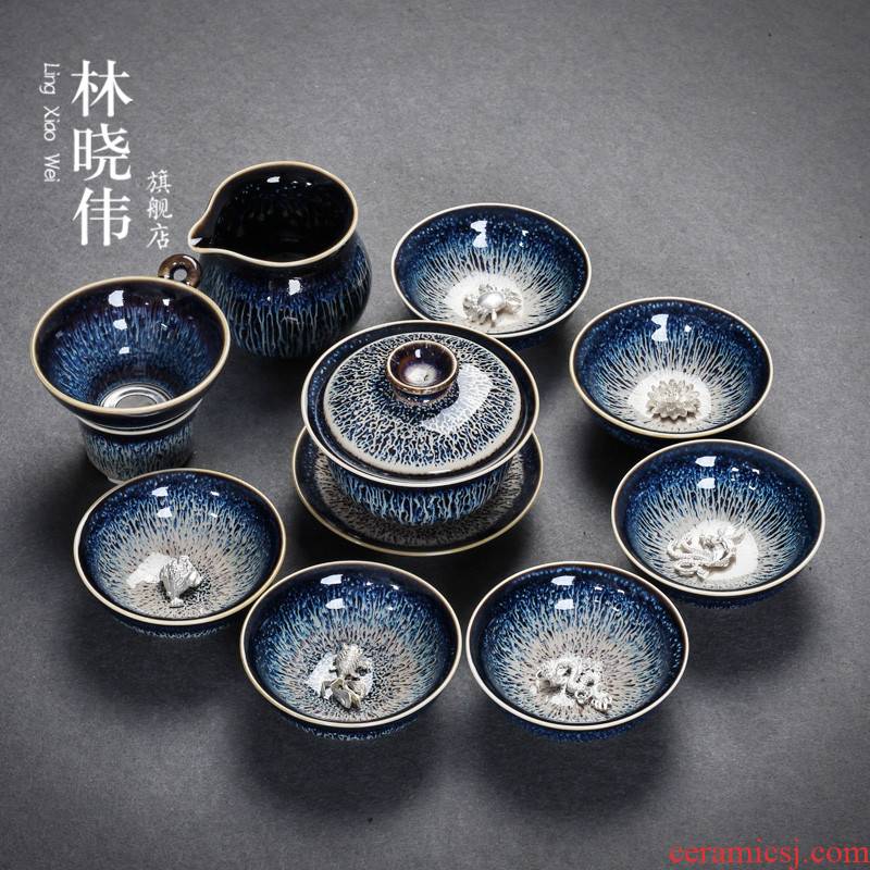 Jingdezhen up built red glaze, silver tea set office ceramic home outfit of a complete set of kung fu tea kettle