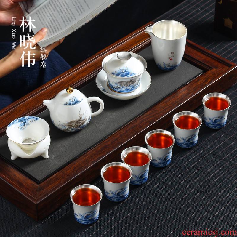 Tasted silver gilding the see colour was suit kunfu tea cups jingdezhen high - grade white gift boxes of household ceramic teapot sitting room