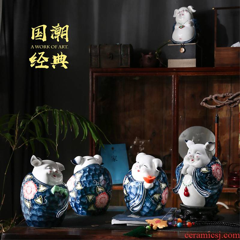 Huai pig piggy bank coloured drawing or pattern retro classic five "series home furnishing articles fine ceramic gifts