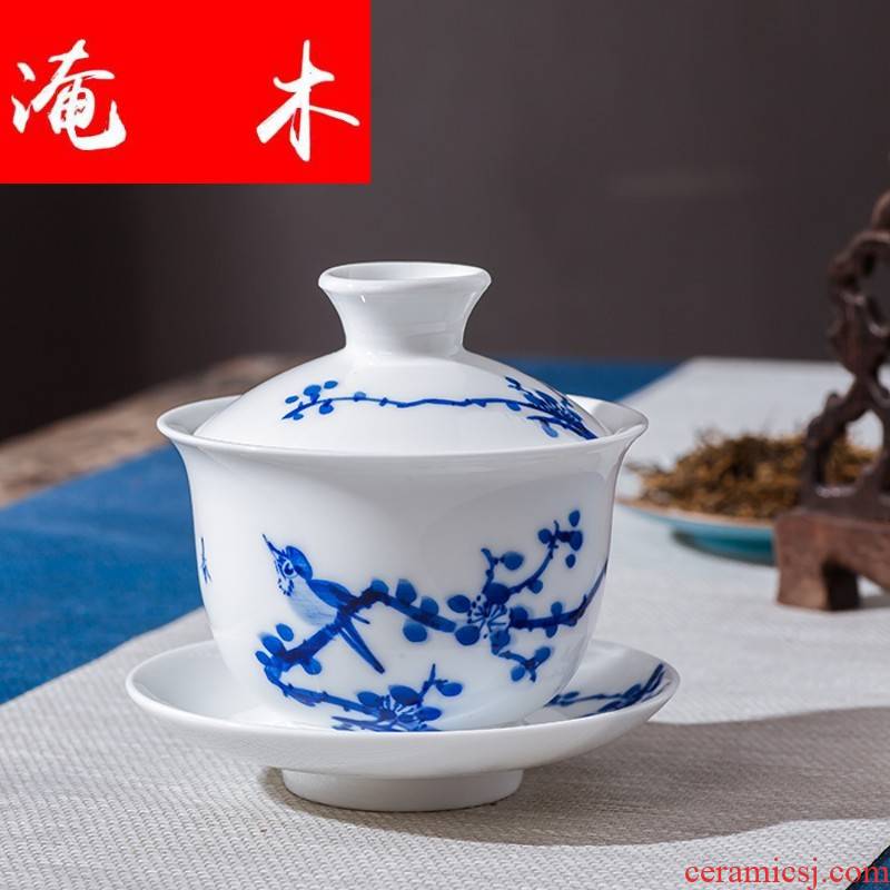 Submerged wood jingdezhen hand - made tureen kung fu tea cups of blue and white porcelain ceramic bowl large manual three bowls