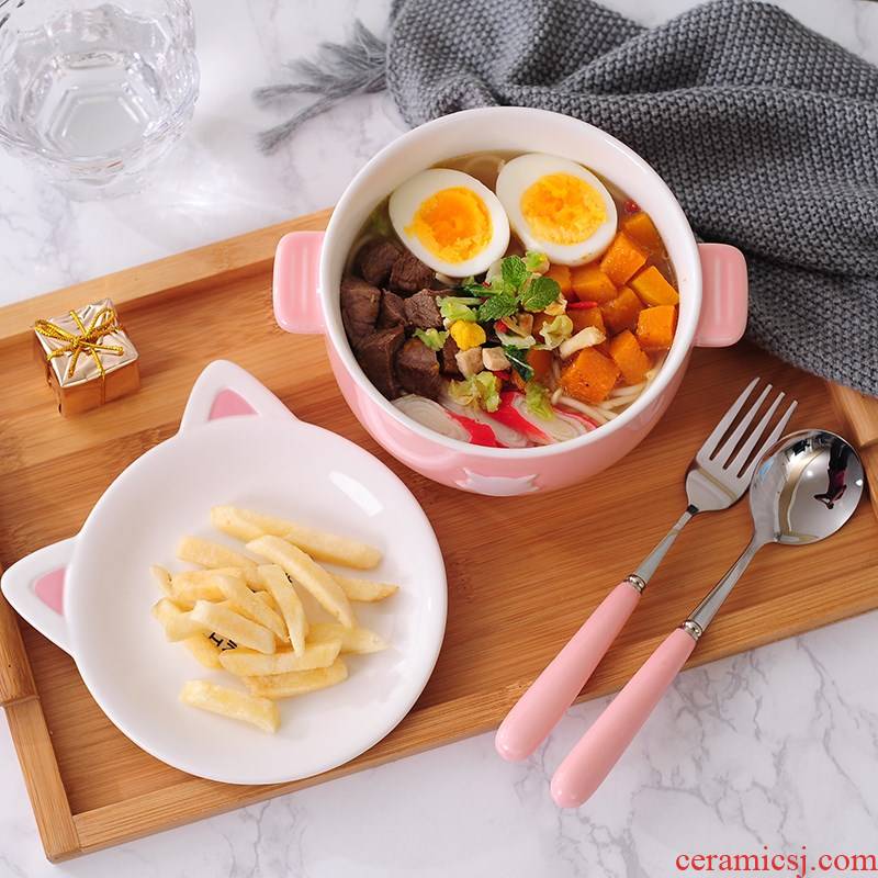 Lunch box Japanese ceramic bowl express express girl heart dormitory contracted Korean single mercifully rainbow such as bowl with cover