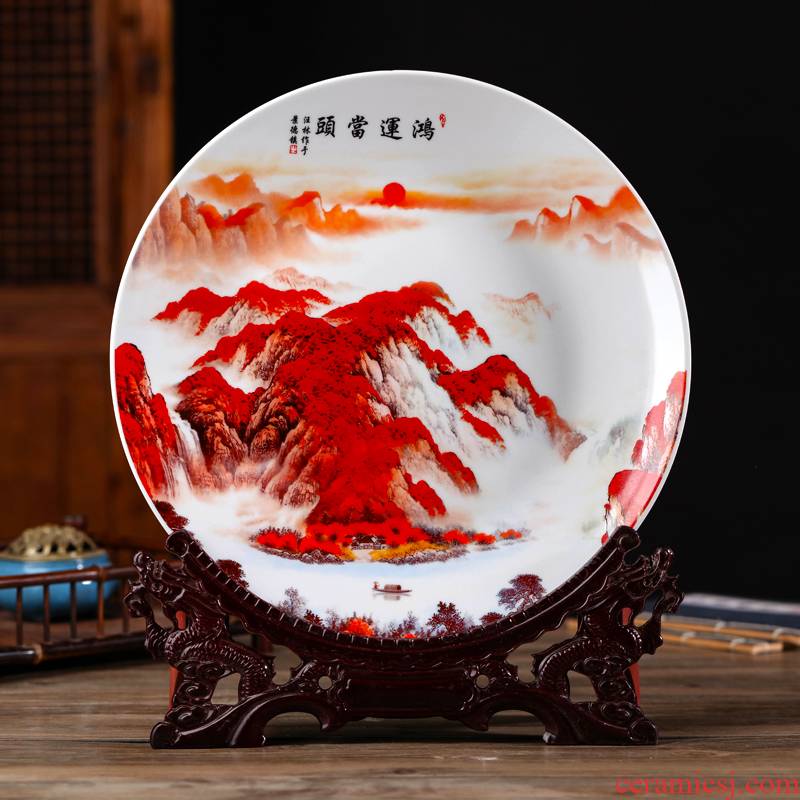 Jingdezhen ceramics decoration plate sat dish hang dish Chinese style household decoration wine rich ancient frame is placed in the living room