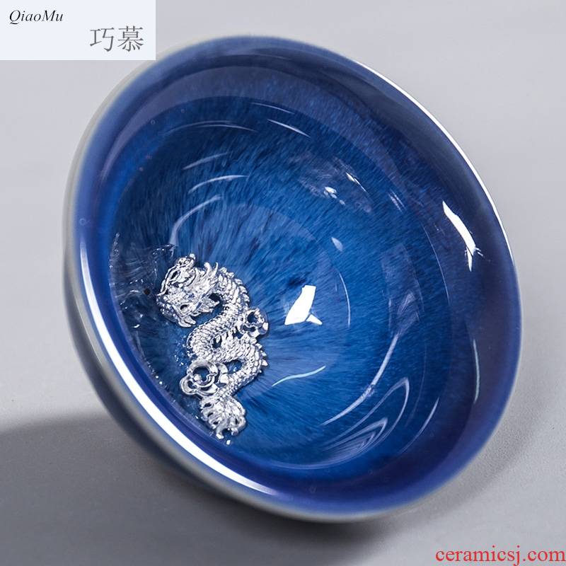 Qiao mu with silver cup cup suit household woman master cup single cup large lotus sample tea cup the weather obsidian