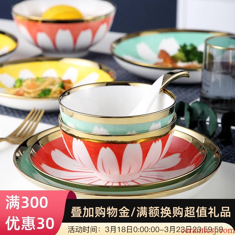 Ceramic bowl individual household creative move eating rice bowls rainbow such as bowl bowl large jingdezhen tableware under the glaze color