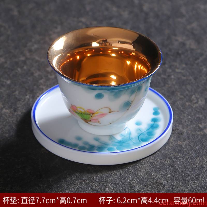Gold cup suit ceramic sample tea cup individual cup of hand - made cup by hand a cup of tea light household contracted kung fu tea set