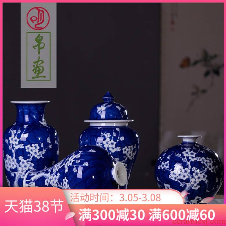 Jingdezhen ceramic vase hand - made of blue and white porcelain of Jingdezhen blue and white porcelain vase archaize sitting room of the new Chinese style furnishing articles