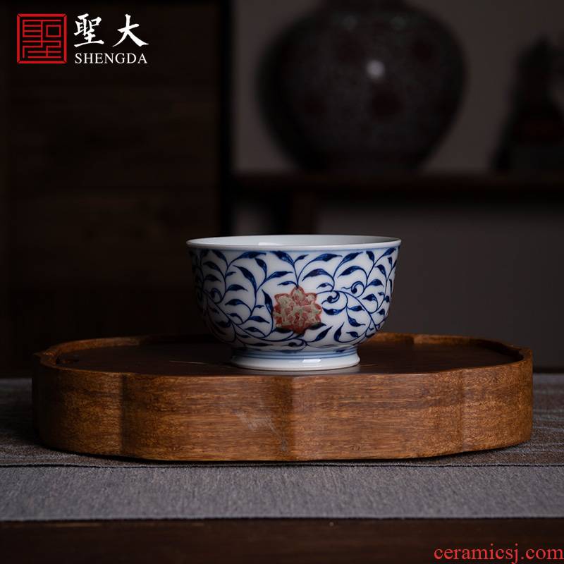 Holy big ceramic kung fu tea cup pure manual hand - made tea set blue lotus pattern master cup sample tea cup youligong tangled branches