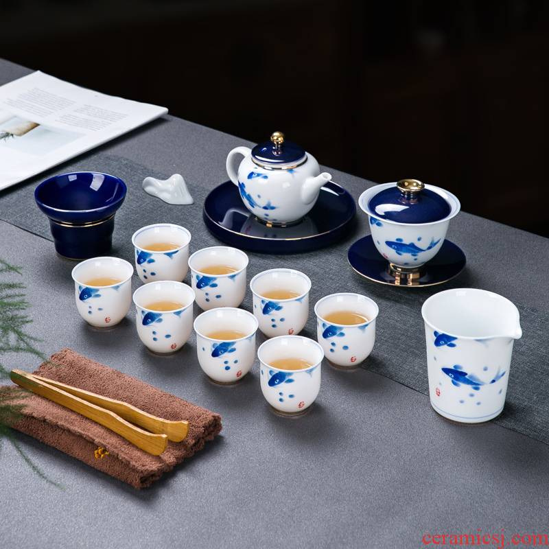 Jingdezhen hand - made ceramic kung fu tea set of a complete set of home sitting room office receive a visitor tureen teapot
