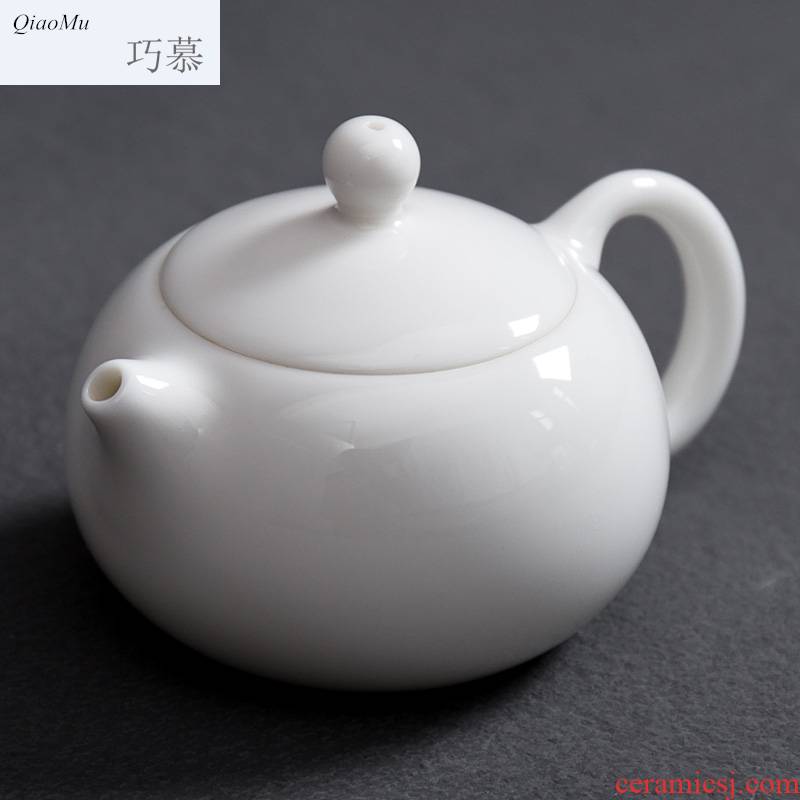 Qiao mu dehua white porcelain manually xi shi suet glaze jade porcelain teapot ceramic teapot tea Chinese small single pot