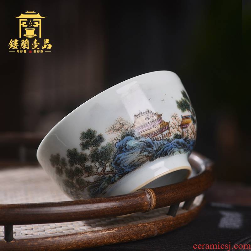 Jingdezhen ceramic all hand - made pastel blue and white landscape master cup kung fu tea cup tea cup sample tea cup