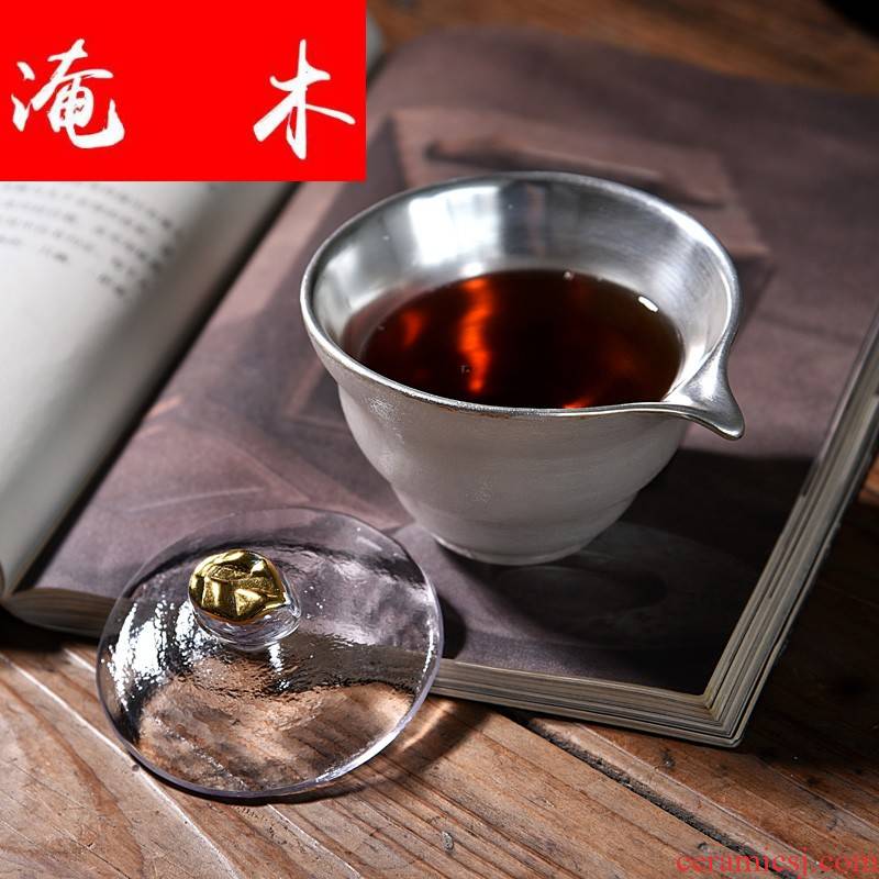 Flooded tureen large wooden household glass thickening heat - resistant kung fu tea set ceramic household iron mine loader silver bowl