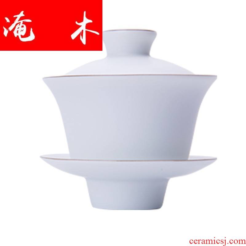 Submerged wood jingdezhen inferior smooth fat white matte enrolled white only three bowl of tureen tea light kung fu tea set porcelain special package mail