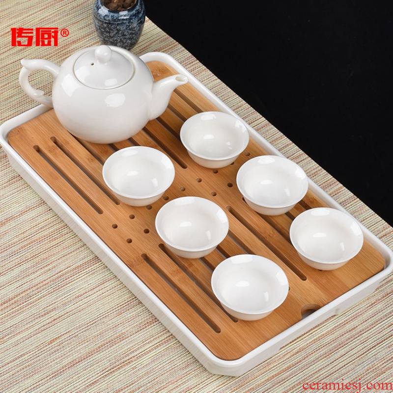 The kitchen dry terms plate of kung fu white porcelain tea sets contracted household tureen mini disc storage plate of a complete set of tea cups