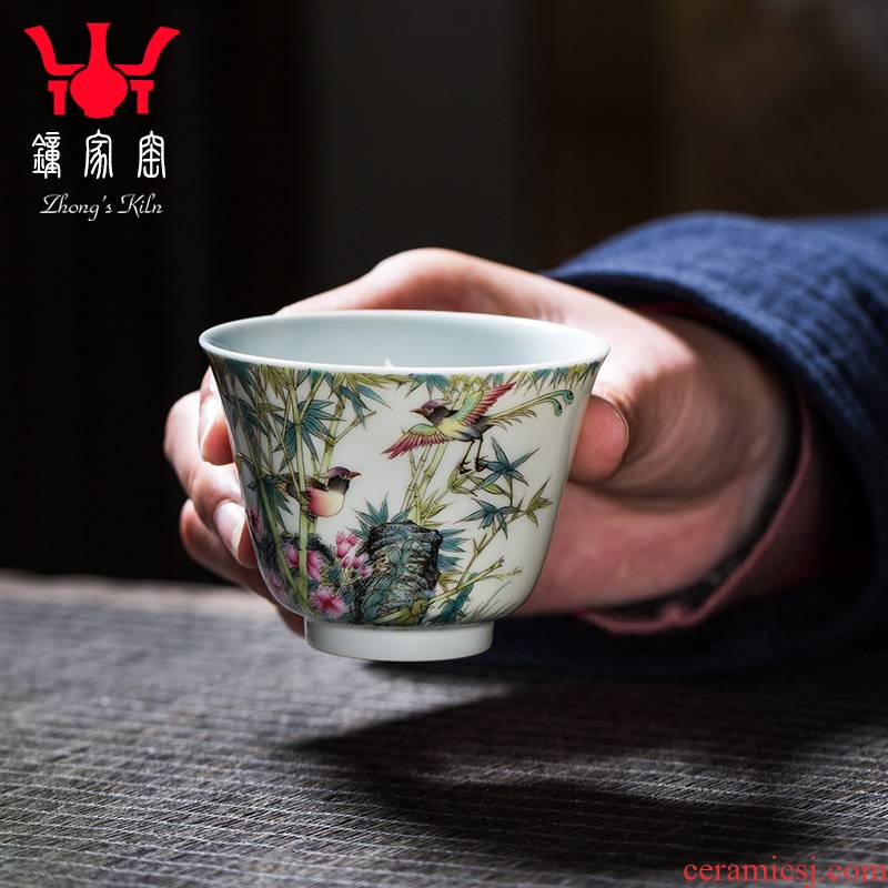Clock home trade, one cup of single CPU jingdezhen colored enamel tea hand - made bamboo swallow kongfu tea cups