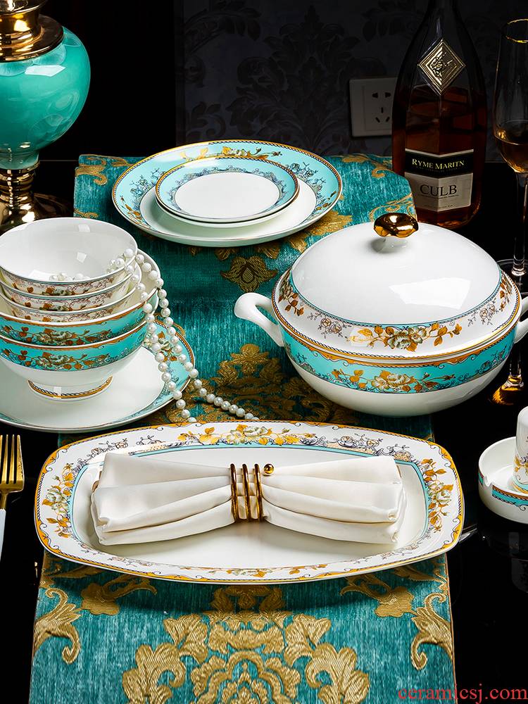 The dishes suit European top - grade jingdezhen ceramics tableware suit dishes with ipads porcelain bowl chopsticks combination