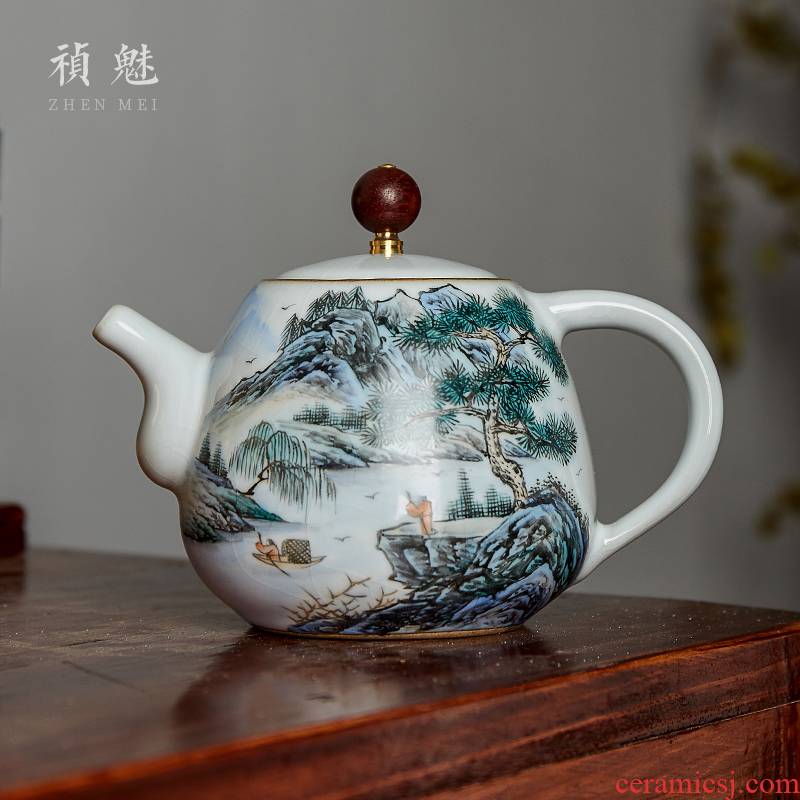 Shot incarnate your up hand - made scenery of jingdezhen ceramic teapot kung fu tea set household slicing can be a teapot