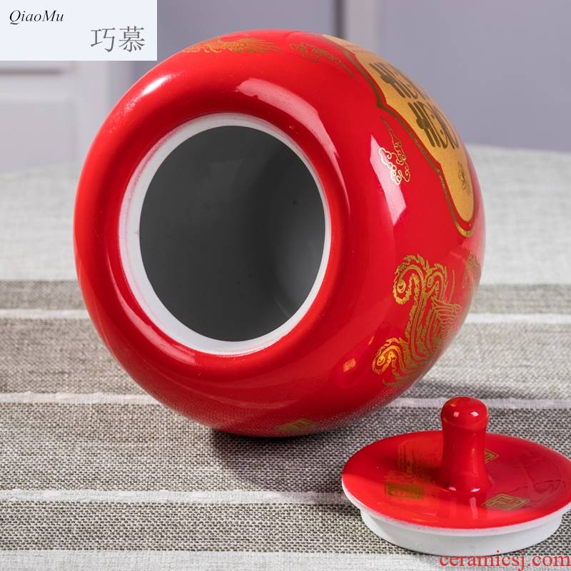 Qiao mu jingdezhen ceramic barrel feng shui with cover 10 jins to household moistureproof insect - resistant wedding candy storage tank