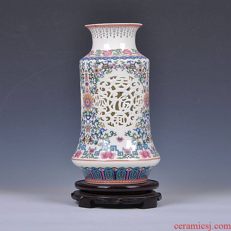 Jingdezhen ceramics hollow - out vase sitting room porch place new Chinese classical wedding gifts home decoration