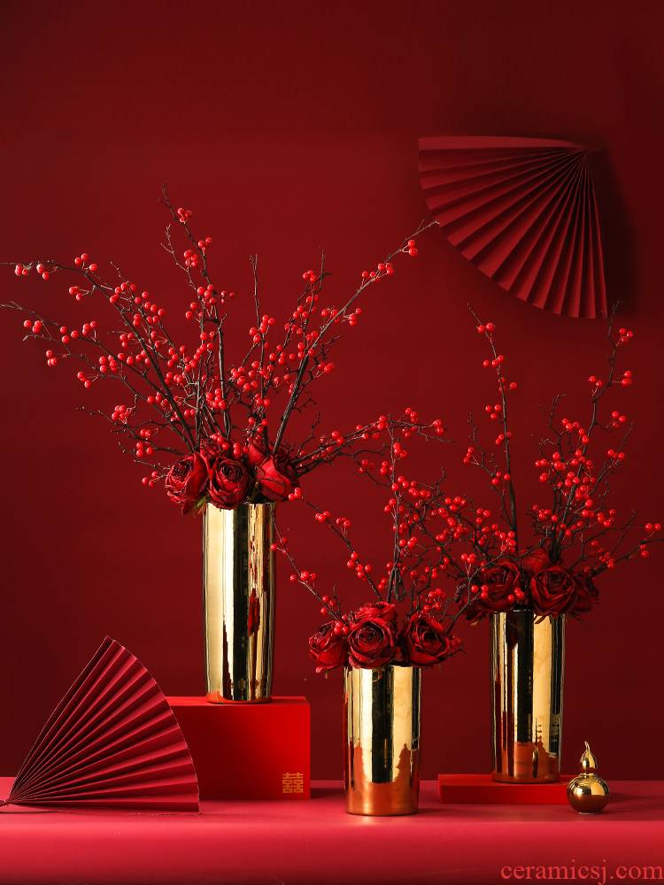 Nordic light wind electroplating gold ceramic creative living room key-2 luxury vase soft outfit decoration ark place flower arrangement table decoration
