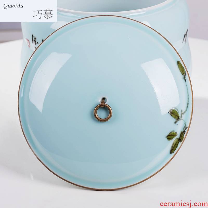 Qiao mu ceramics with cover barrel receive a jar of kitchen receive noodles dry food storage tank is moistureproof insect - resistant