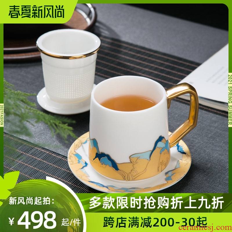 Jingdezhen ceramic tea set tea cups separation filter office cup with handle personal special man with cover cup