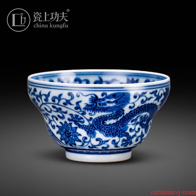 Blue and white longfeng masters cup single hand - made maintain cups of jingdezhen ceramic bowl kung fu tea tea tea cup