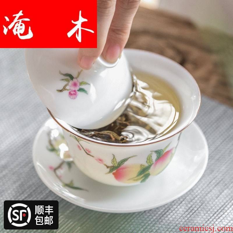 Flooded pure hand - made wooden jingdezhen sweet white porcelain ceramic tureen tureen pastel three cups to use kung fu tea set