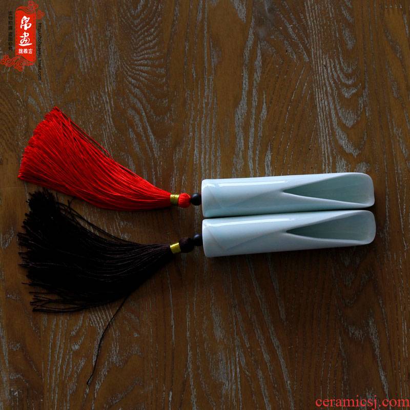 Jingdezhen ceramic teaspoon kung fu tea set spare parts manual shadow celadon shovel tea spoon, ceramic tea holder
