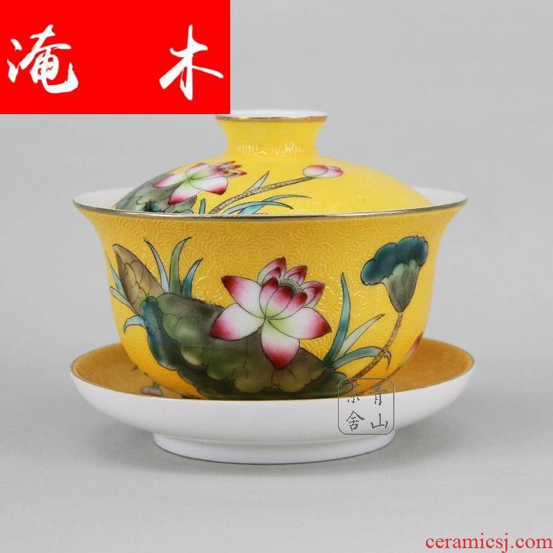 Submerged wood jingdezhen ceramic tea set to use cups paint pick flowers tureen hand - made pastel way only three tureen