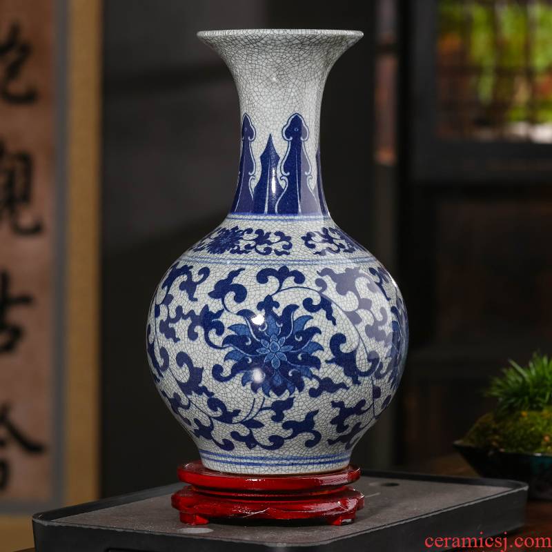 Archaize of jingdezhen blue and white porcelain of crack ceramic antique vase furnishing articles Chinese flower arranging sitting room decoration