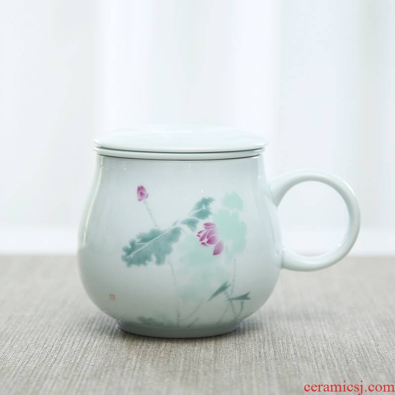 Qiao mu CTQ jingdezhen shadow green ceramic tea cups with cover filter cup keller gifts custom office