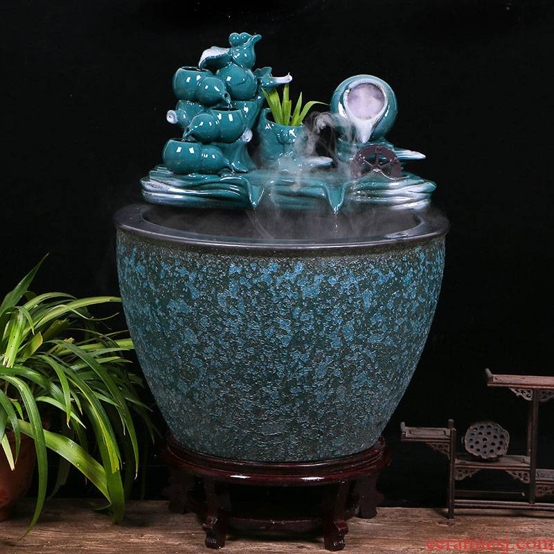 Large ceramic aquarium circulating water tank sitting room balcony ground household lotus goldfish bowl
