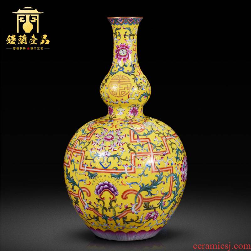 Jingdezhen ceramics imitation the qing qianlong yellow scramble for see live big flower vase sitting room home furnishing articles