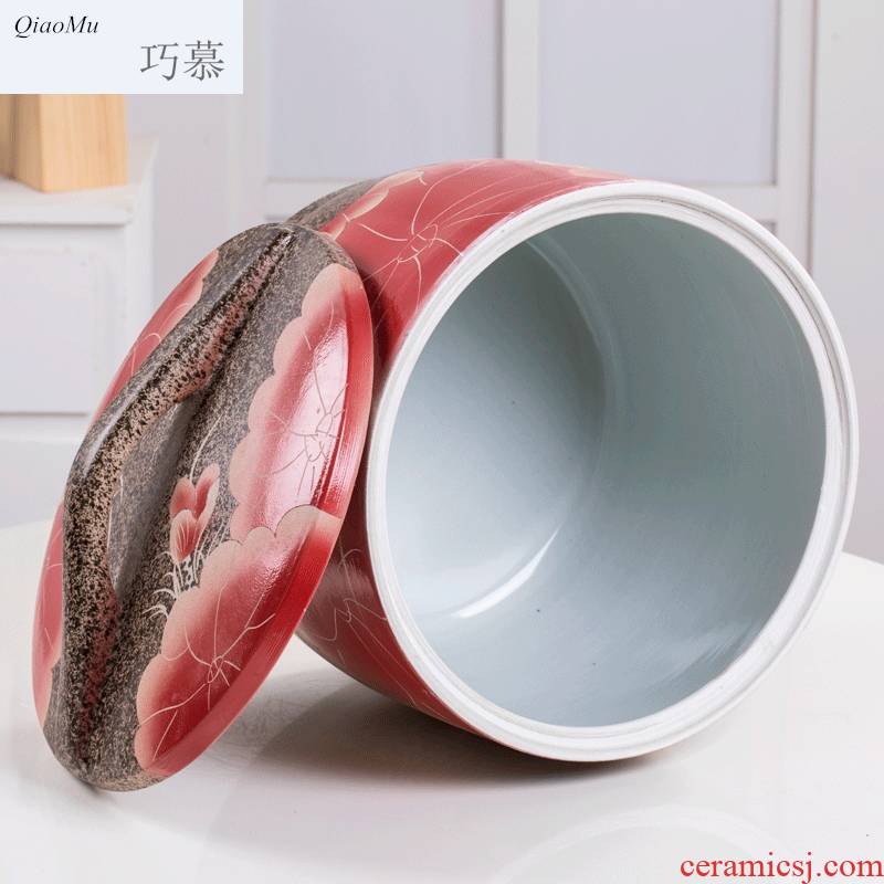 Qiao mu barrel ceramics with cover household kitchen sealed as cans of tank flour moistureproof ricer box 20 insect - resistant rice storage box