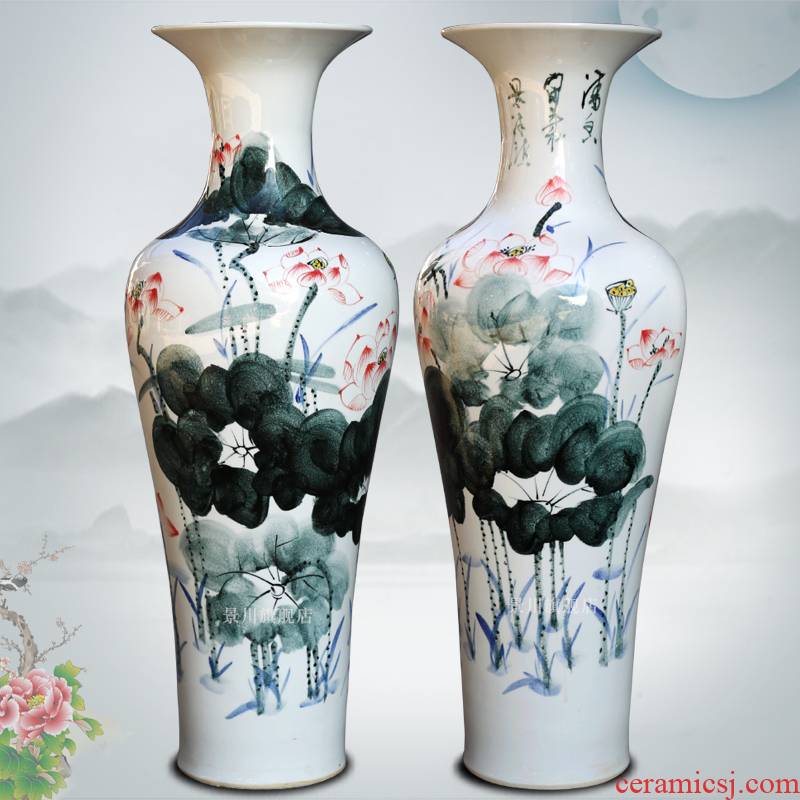 The Lotus of the big vase vase of porcelain of jingdezhen ceramics hand - made sitting room the opened hotel home furnishing articles landing